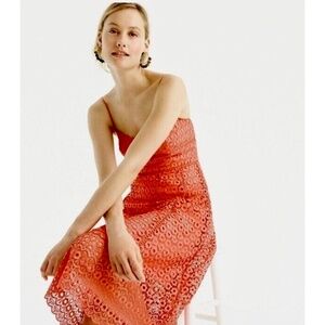 J. CREW Floral Daisy Crochet Eyelet Lace Midi Dress Orange Coral Wedding Guest 2